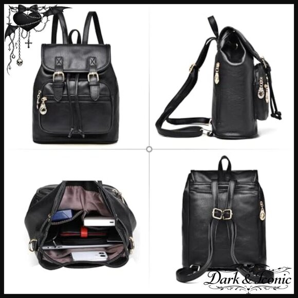 Mini Vegan Leather Backpack, Lightweight Daypack with Multiple Pockets